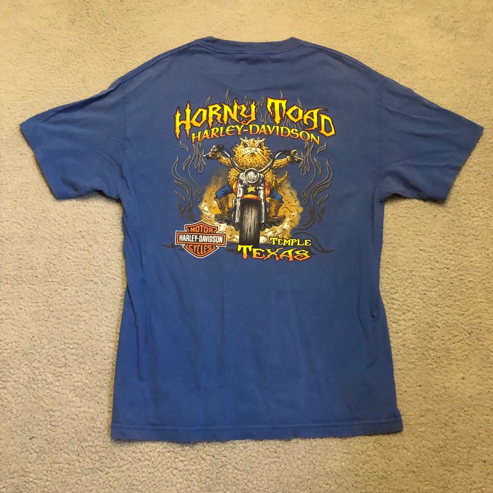 2013 Harley-Davidson Horny Toad Temple Texas Biker T-Shirt Blue Large